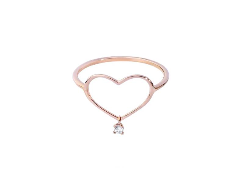 18KT ROSE GOLD SOLITAIRE HEART RING WITH DIAMOND CON AMORE BURATO CI695